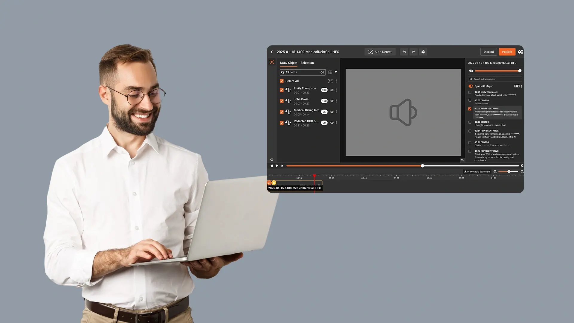 Enable Review of Audio and Video Evidence with Spoken PII Redacted