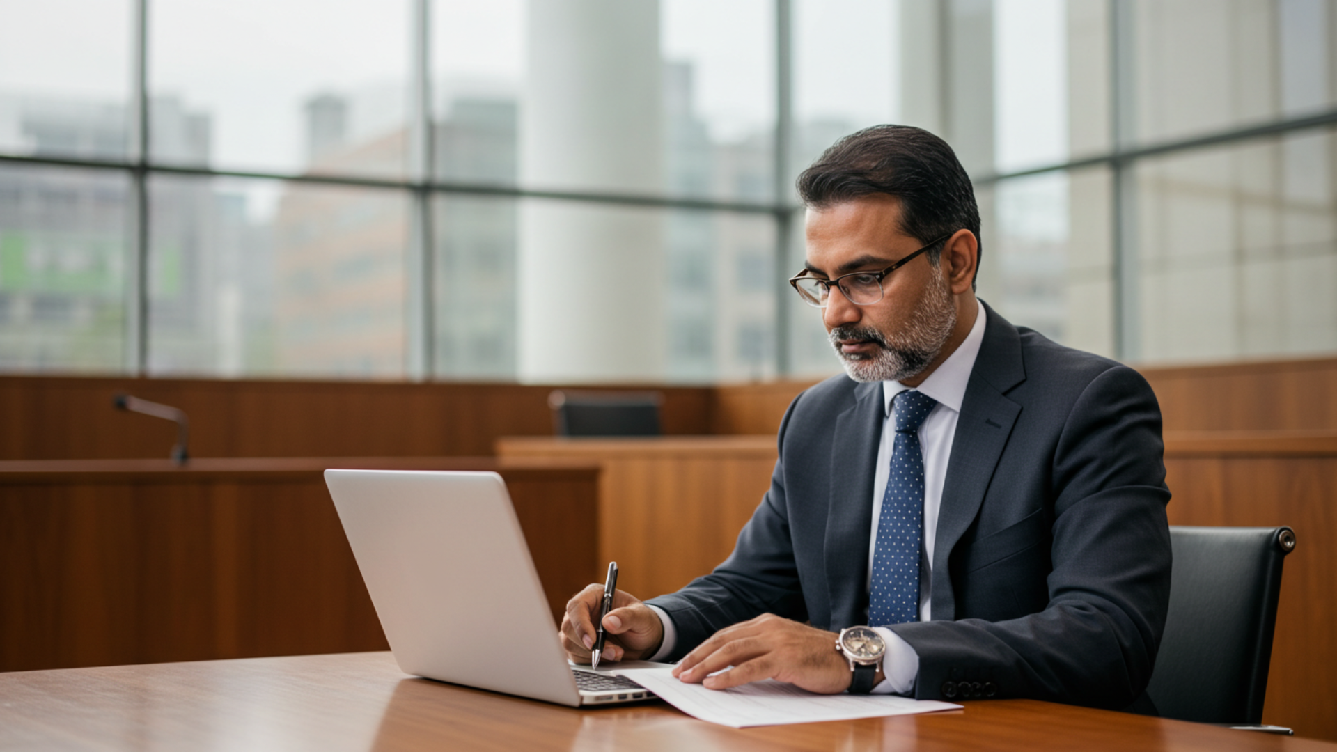 Attorney using laptop for AI e-discovery in mass tort litigation MDL case