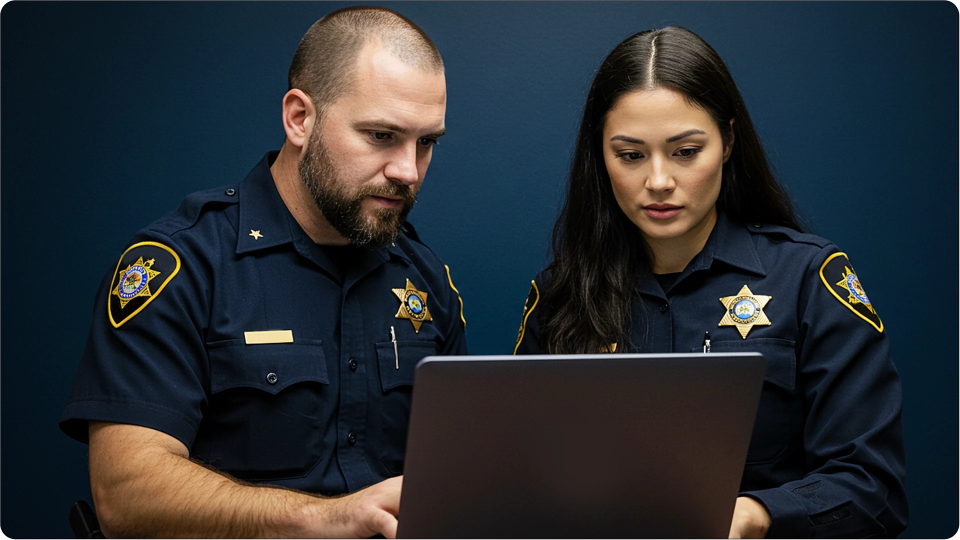 Two Police Officers Working on a Laptop