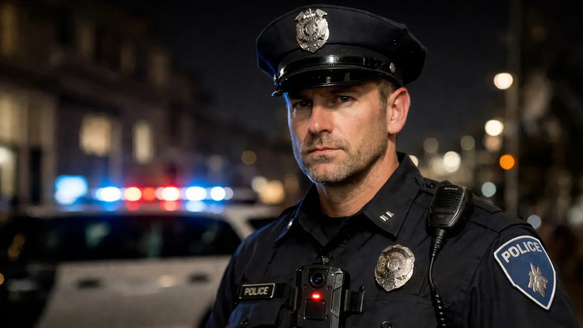 Police officer wearing a bodycam
