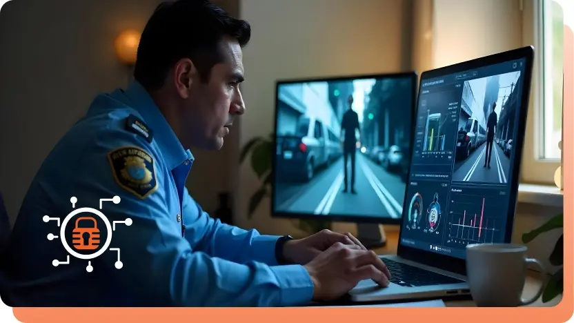 An officer using AI-powered Video Evidence Analysis