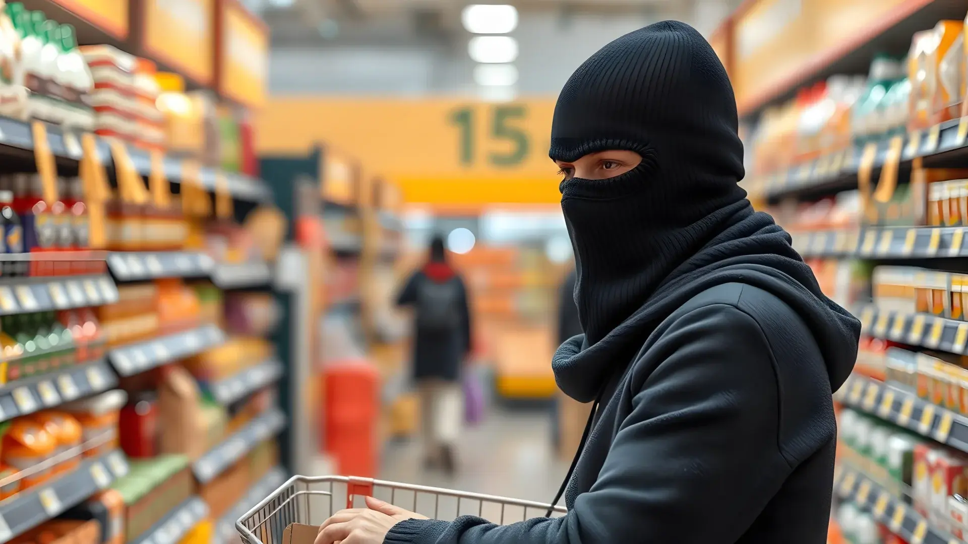 Suspected shoplifter in supermarket aisle