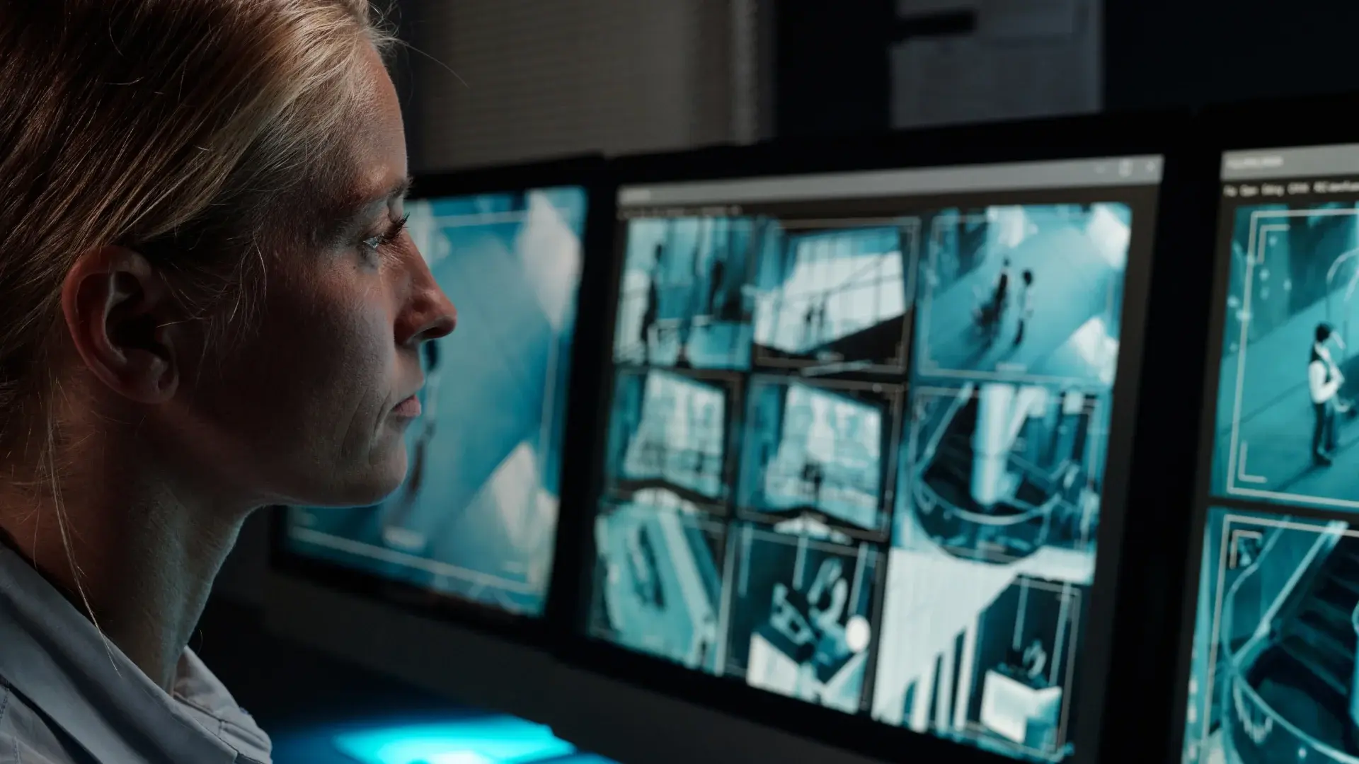 An officer looking at evidences on screens