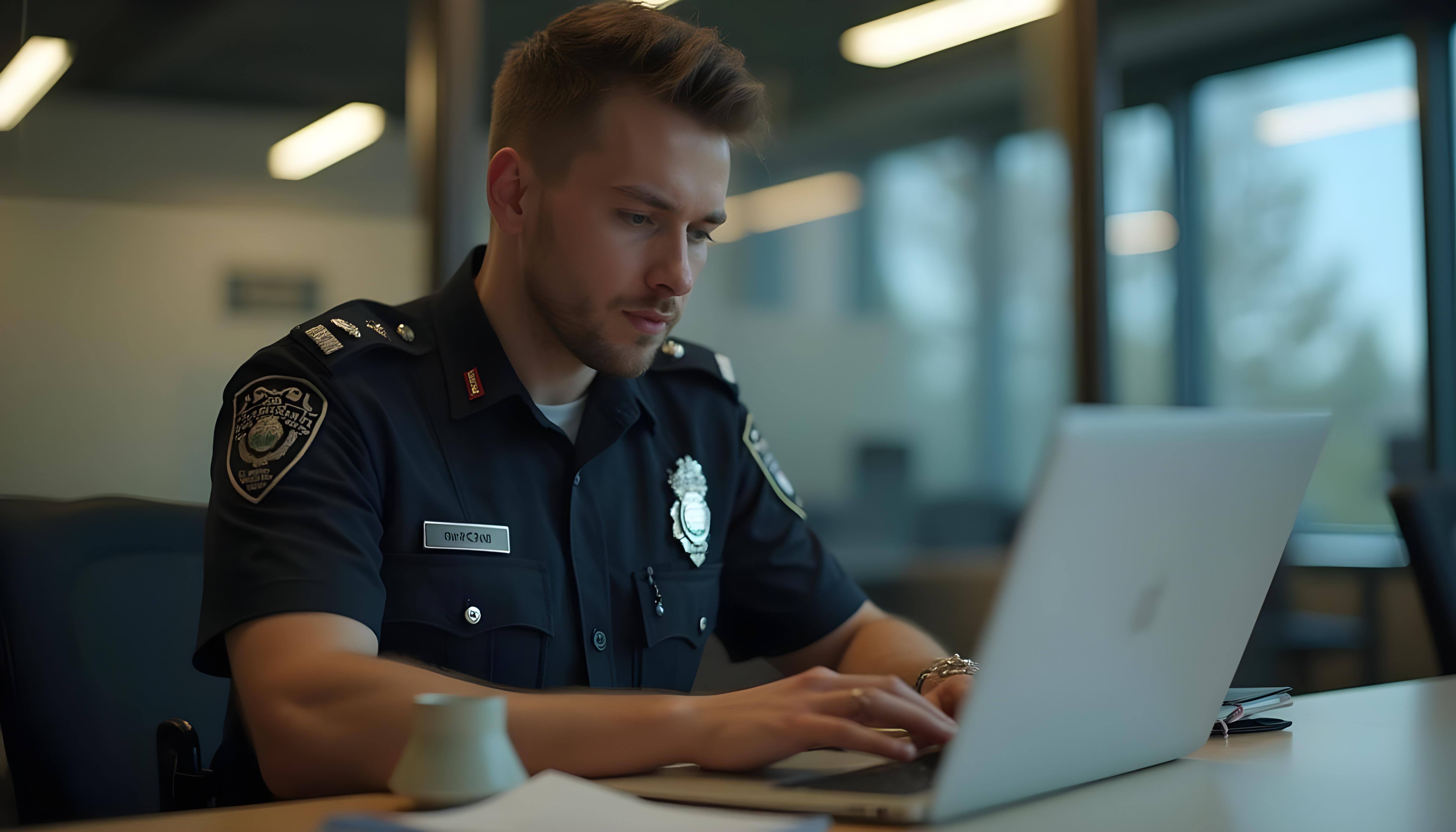 A police officer using a laptop