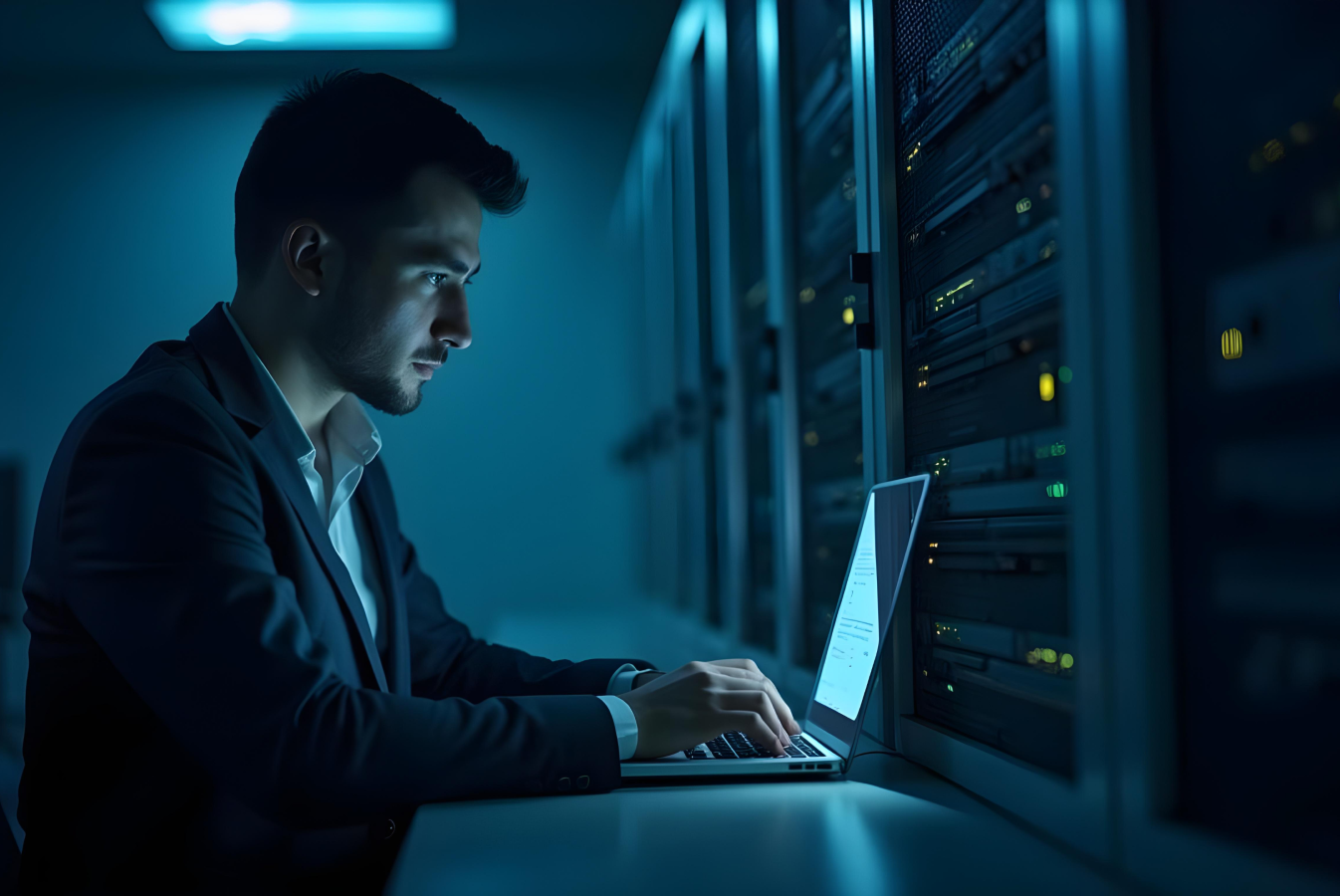 A cloud engineer working on a laptop